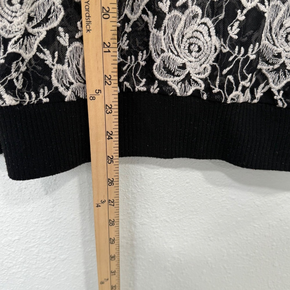 Bobaeu Black Lace Floral Print Long Sleeve Knit Sweater Top Womens Size L - Picture 6 of 7